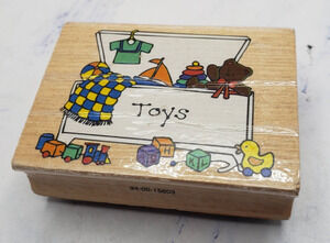 Toy Chest Full of Toys Baby Nursery Westwater Wood Mounted Rubber Stamp